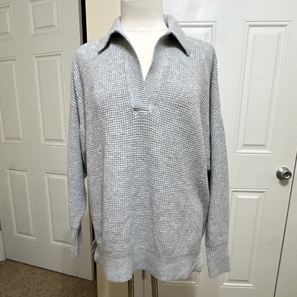 Aerie Women's Gray Solid Waffle-Knit Collared Long Sleeve Pullover Sweater S/P